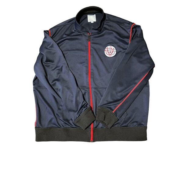 True Religion Sport Lightweight Track Jacket Navy W/ Red-Logo Patch GREAT CONDIT - Picture 1 of 12